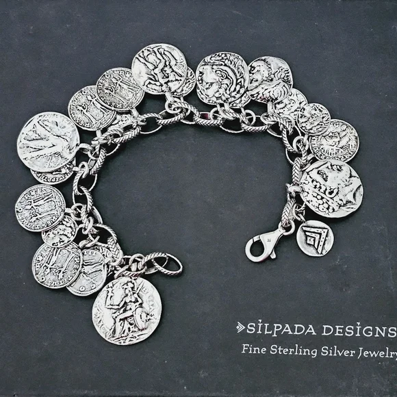 Silpada Sterling Silver Roman Coin Cha Cha Bracelet B1624